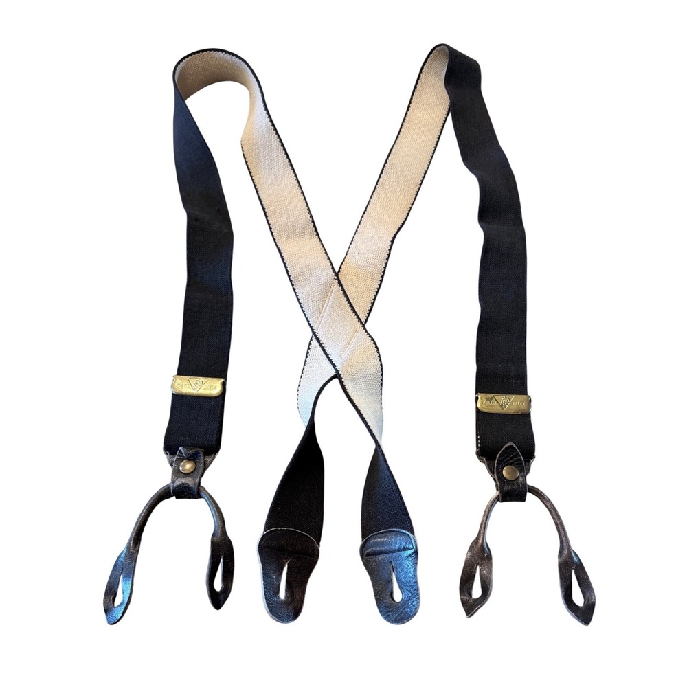 Vintage Police Brace Suspenders Leather Button Tabs Adjustable Classic Style 3c2